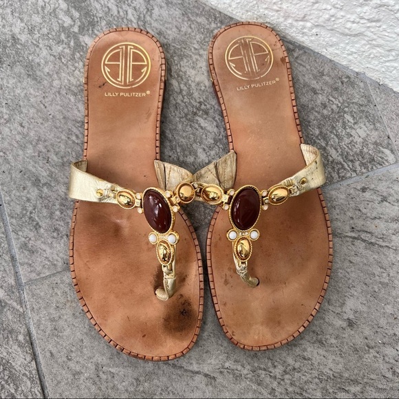 Lilly Pulitzer Shoes Gold Thong Bling Summer Sandals 7.5 - Picture 1 of 6